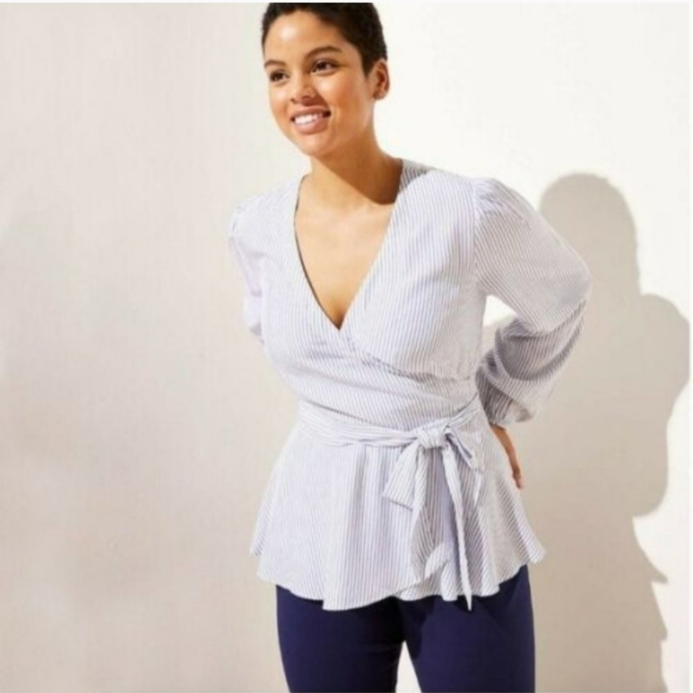 Loft Striped wrap blouse with tie, coastal - Picture 1 of 2